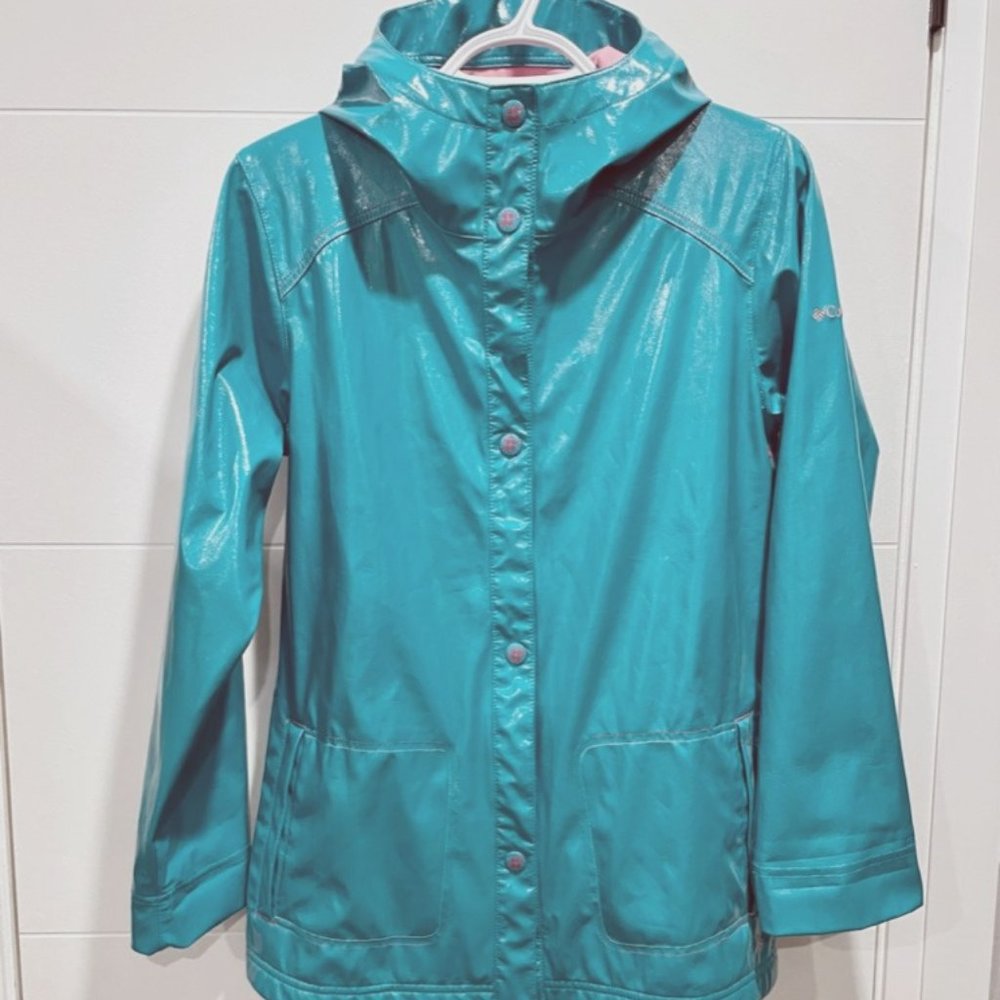 Columbia Turquoise / Pink Arrow Puddle Jumper Raincoat size L 14/16